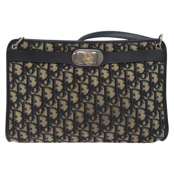 DIOR Trotter Canvas Shoulder Bag Navy Gold - Picture 2 of 12